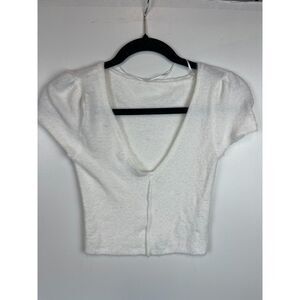 Free People Ivory Fuzzy Knit Crop Top - Size XS